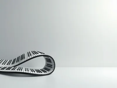 Surreal Piano Keyboard Curving in Minimalist Space