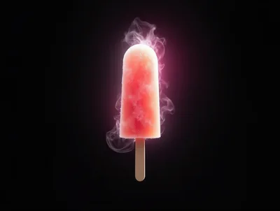 Frozen Pink Popsicle With Wisps Of Cold Vapor