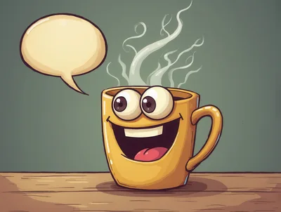 Cartoon Coffee Mug Character With Speech Bubble