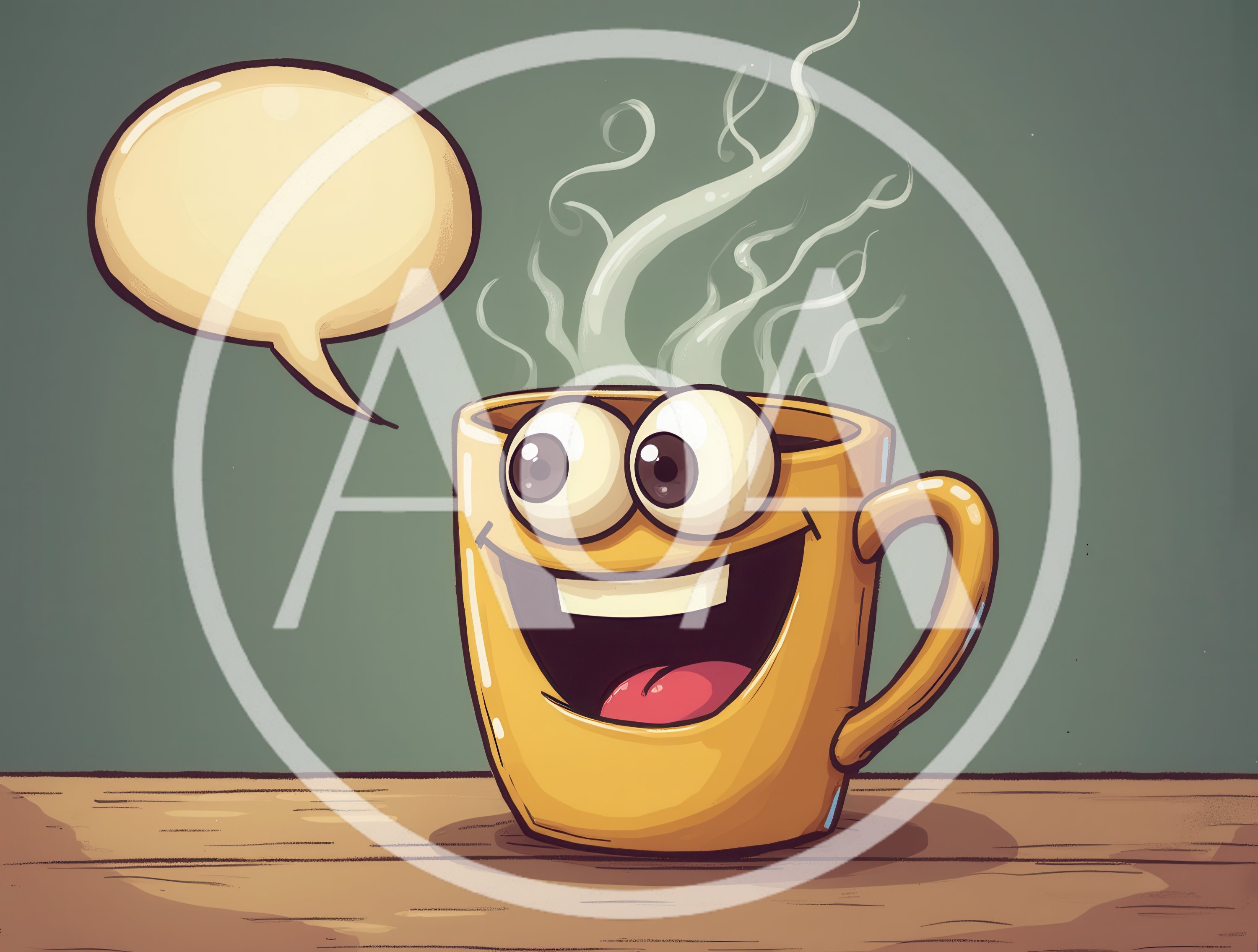 Cartoon Coffee Mug Character With Speech Bubble