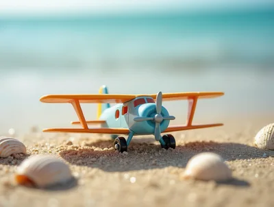 Toy Biplane Resting on Sandy Beach