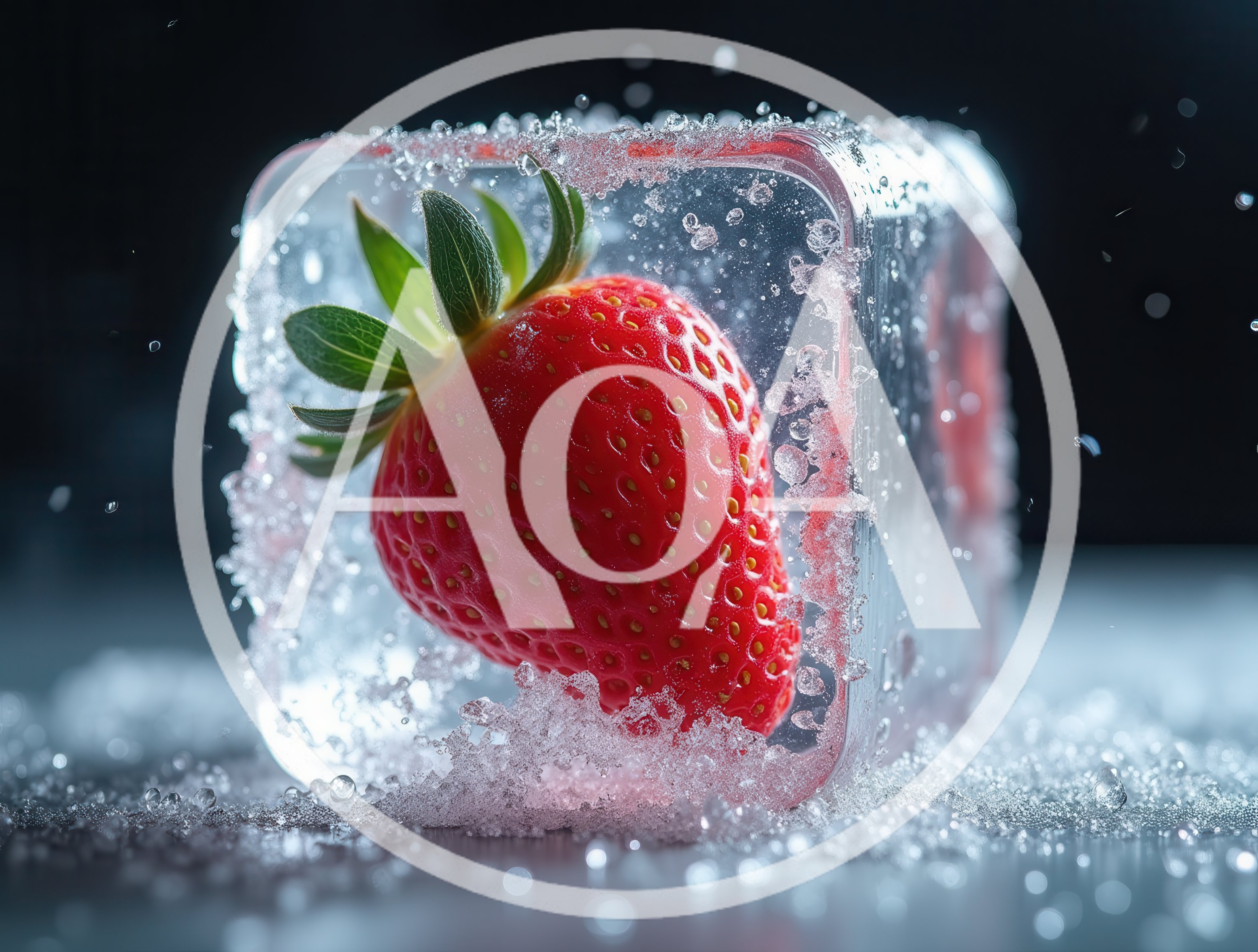 Fresh Strawberry Encased Inside A Clear Ice Cube