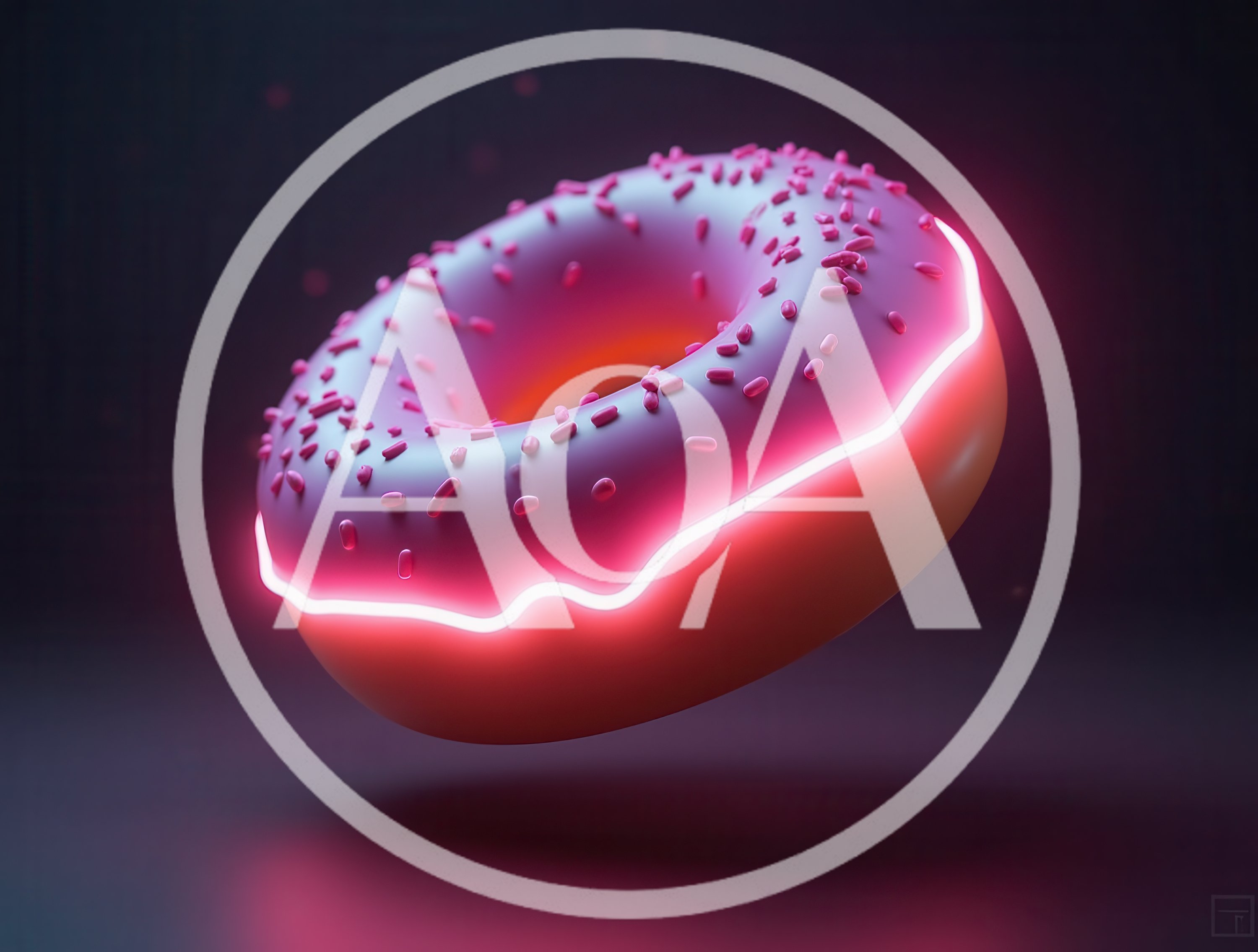 Neon Glowing Pink Donut Floating In Dark Space