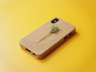 Woven Texture Phone Case With Small Plant Sprig