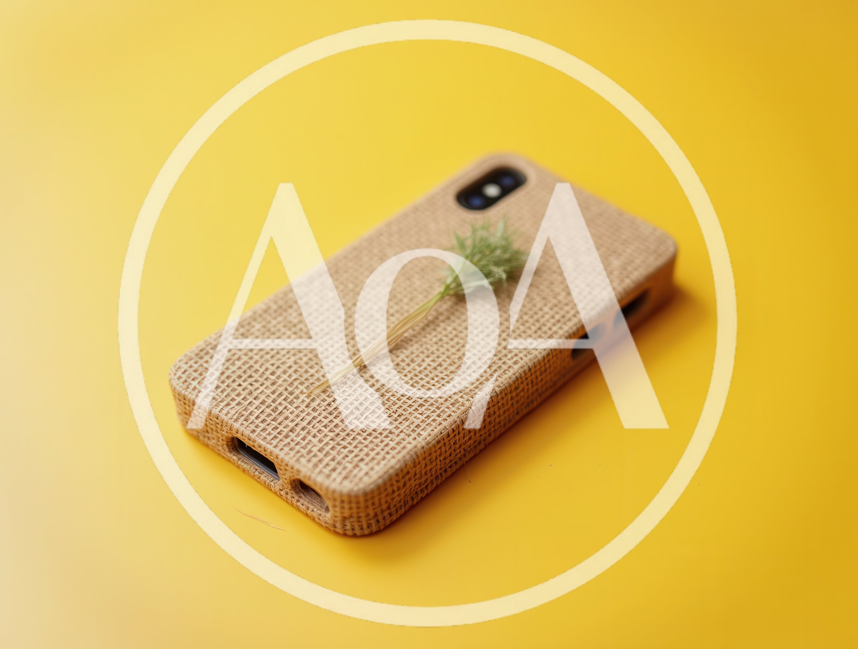Woven Texture Phone Case With Small Plant Sprig