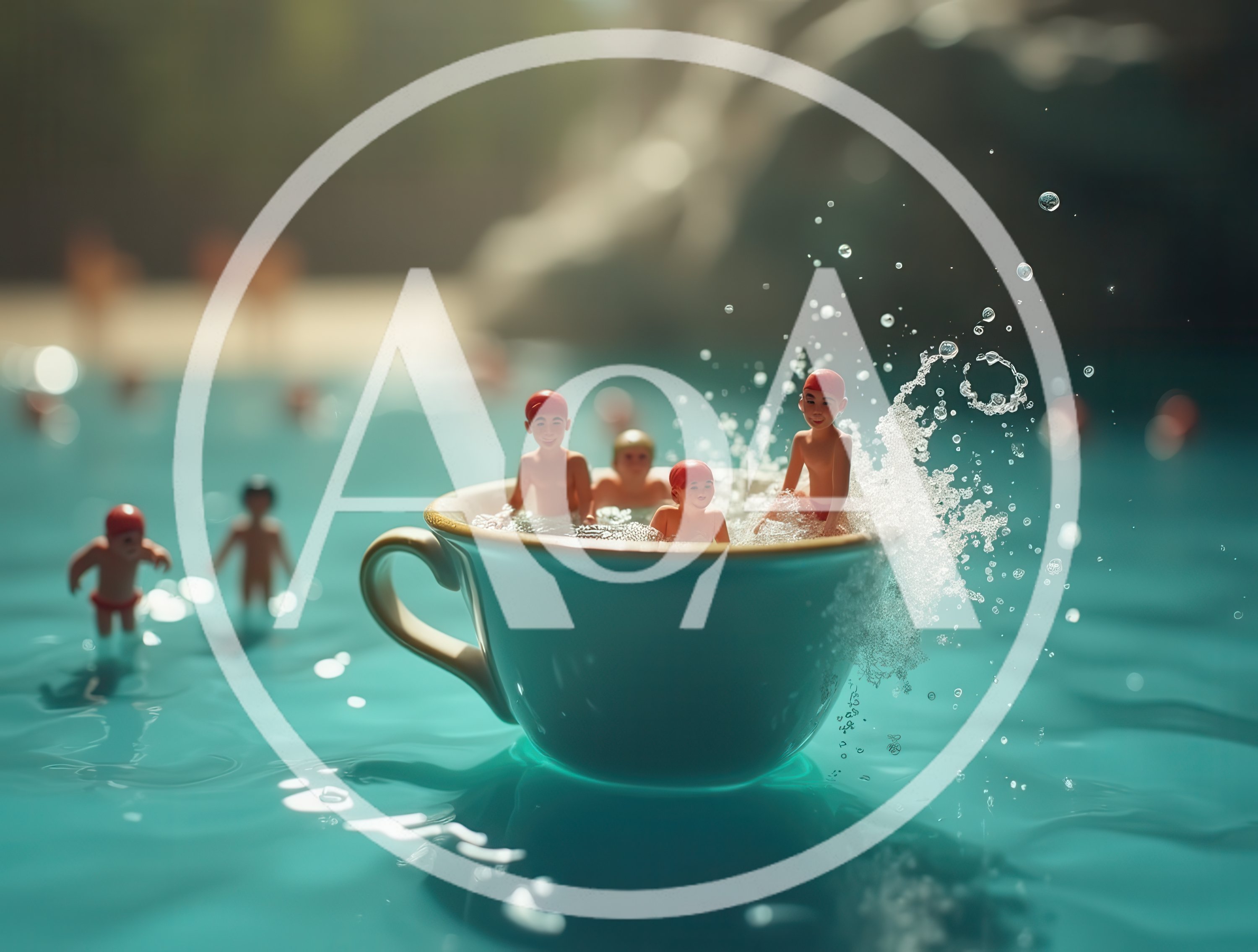 Miniature Swimmers Playing In A Floating Teacup