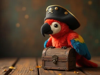Plush Pirate Parrot With Treasure Chest