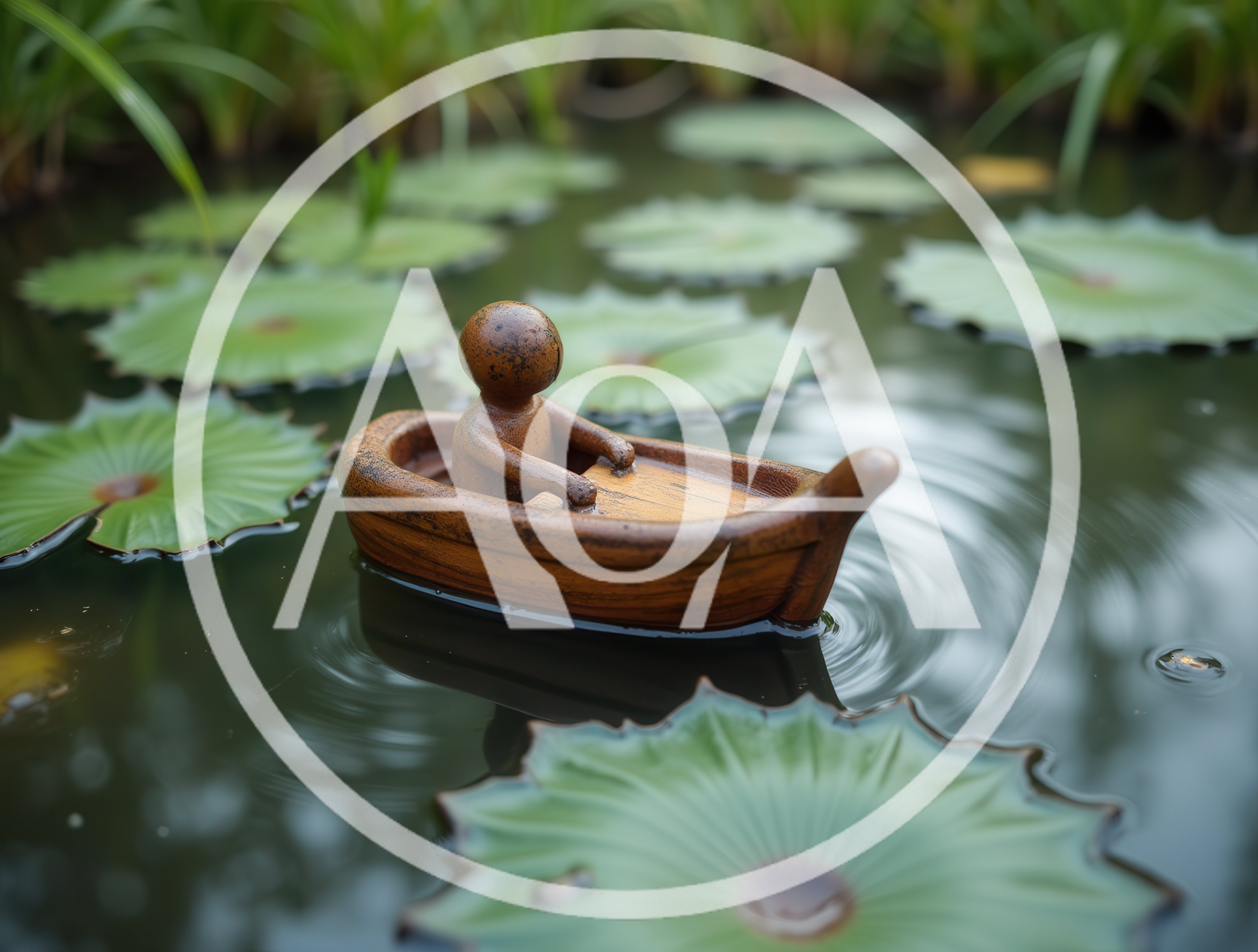 Small Wooden Figurine Rowing A Miniature Boat