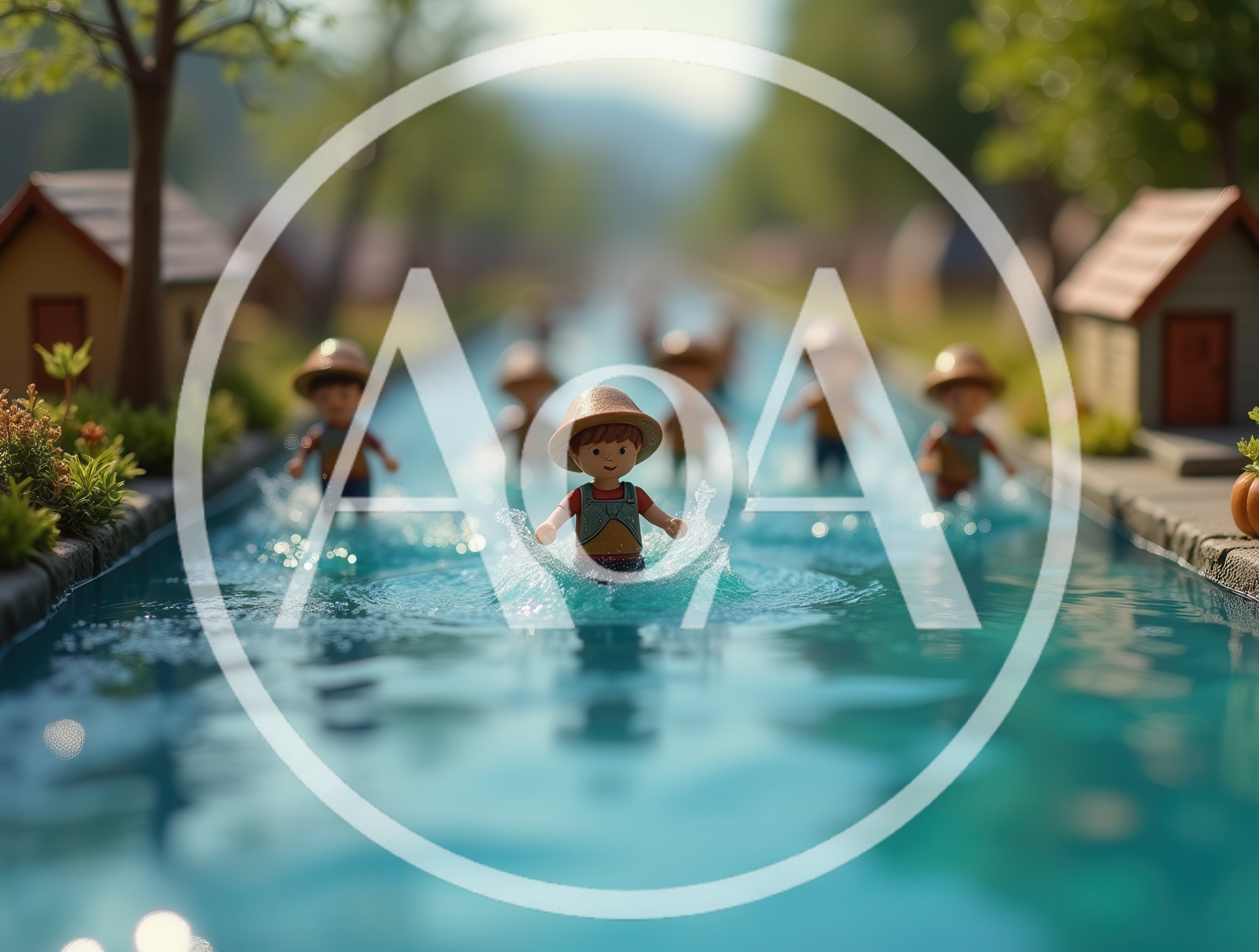 Miniature Toy Figures Playing In A Water Canal