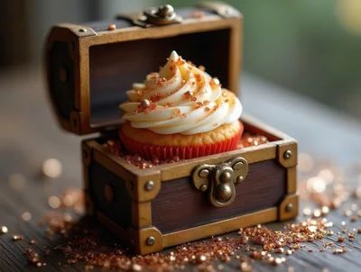 Cupcake Inside A Miniature Wooden Treasure Chest