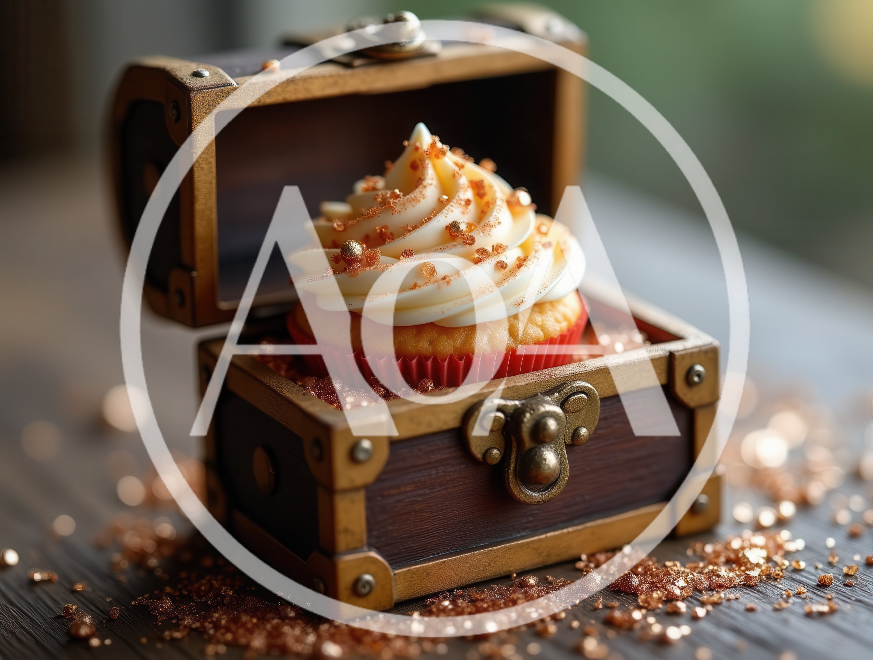 Cupcake Inside A Miniature Wooden Treasure Chest