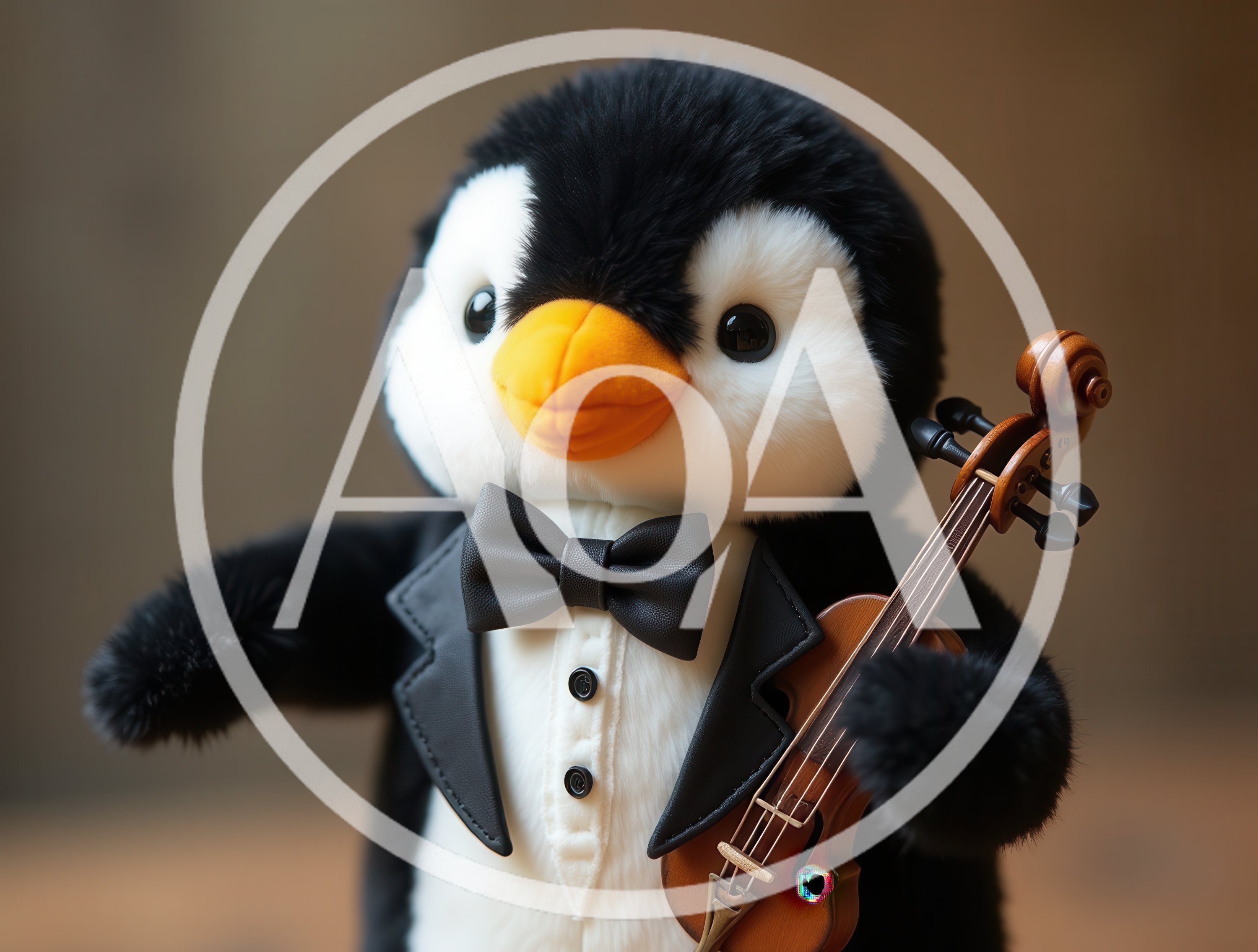 Plush Penguin Wearing A Tuxedo Playing A Violin