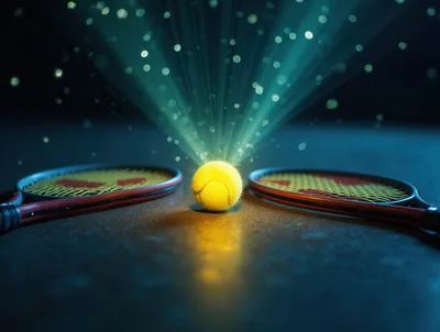 Tennis Ball Between Two Rackets With Glowing Light Effects