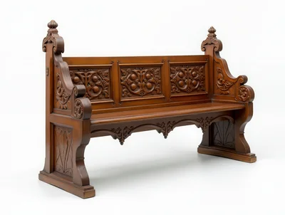 Ornate Antique Wooden Church Bench