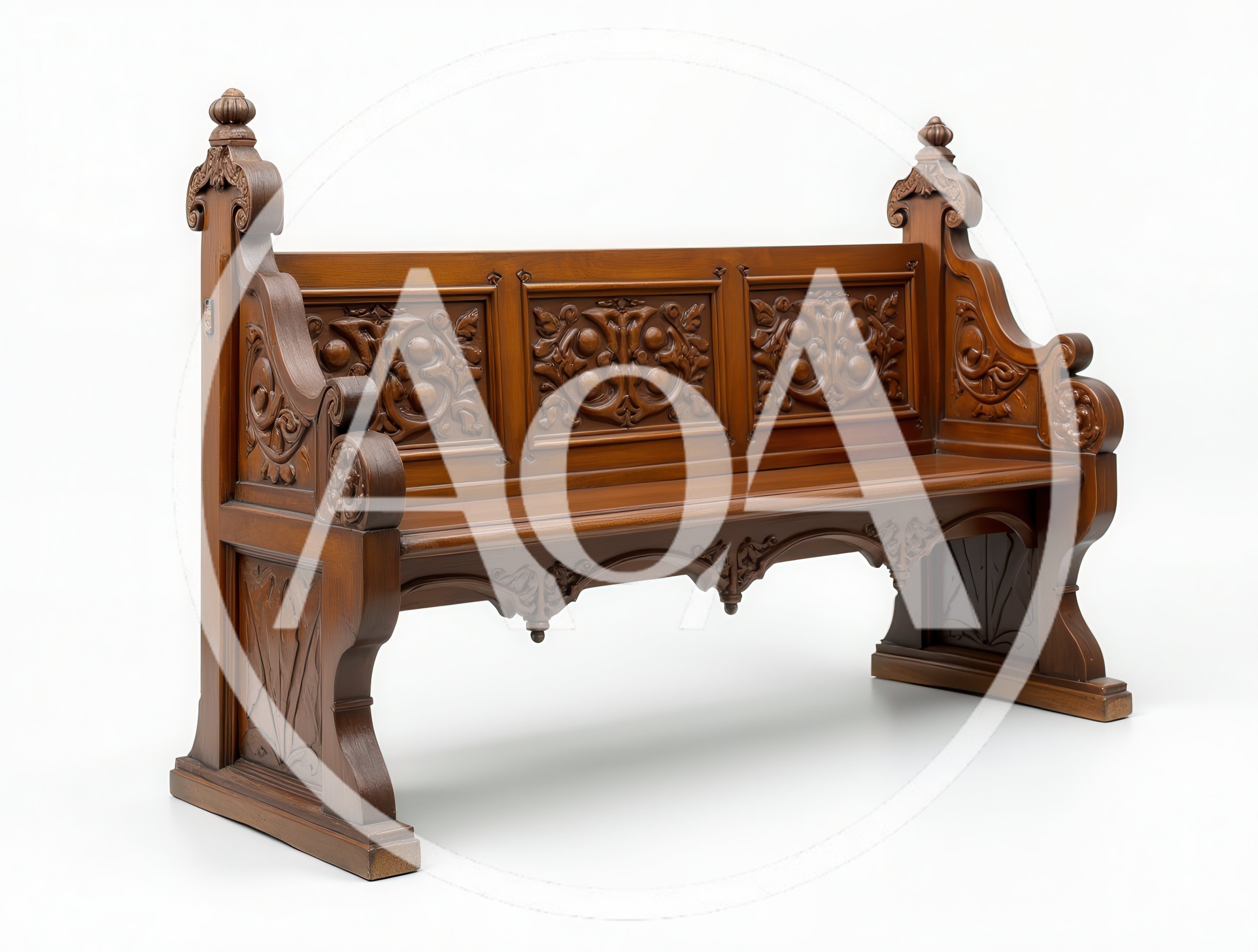 Ornate Antique Wooden Church Bench