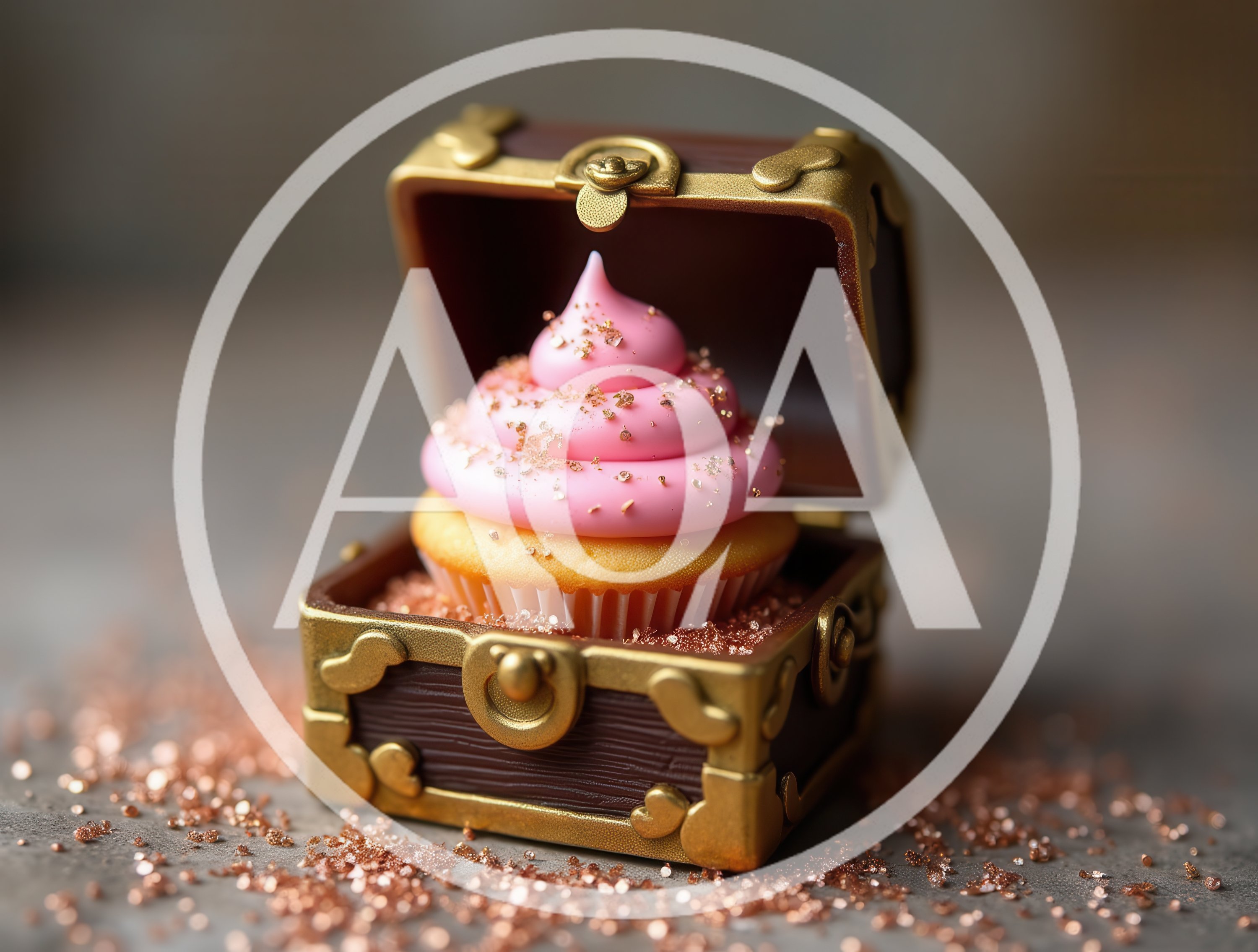 Pink Frosted Cupcake Inside A Miniature Treasure Chest