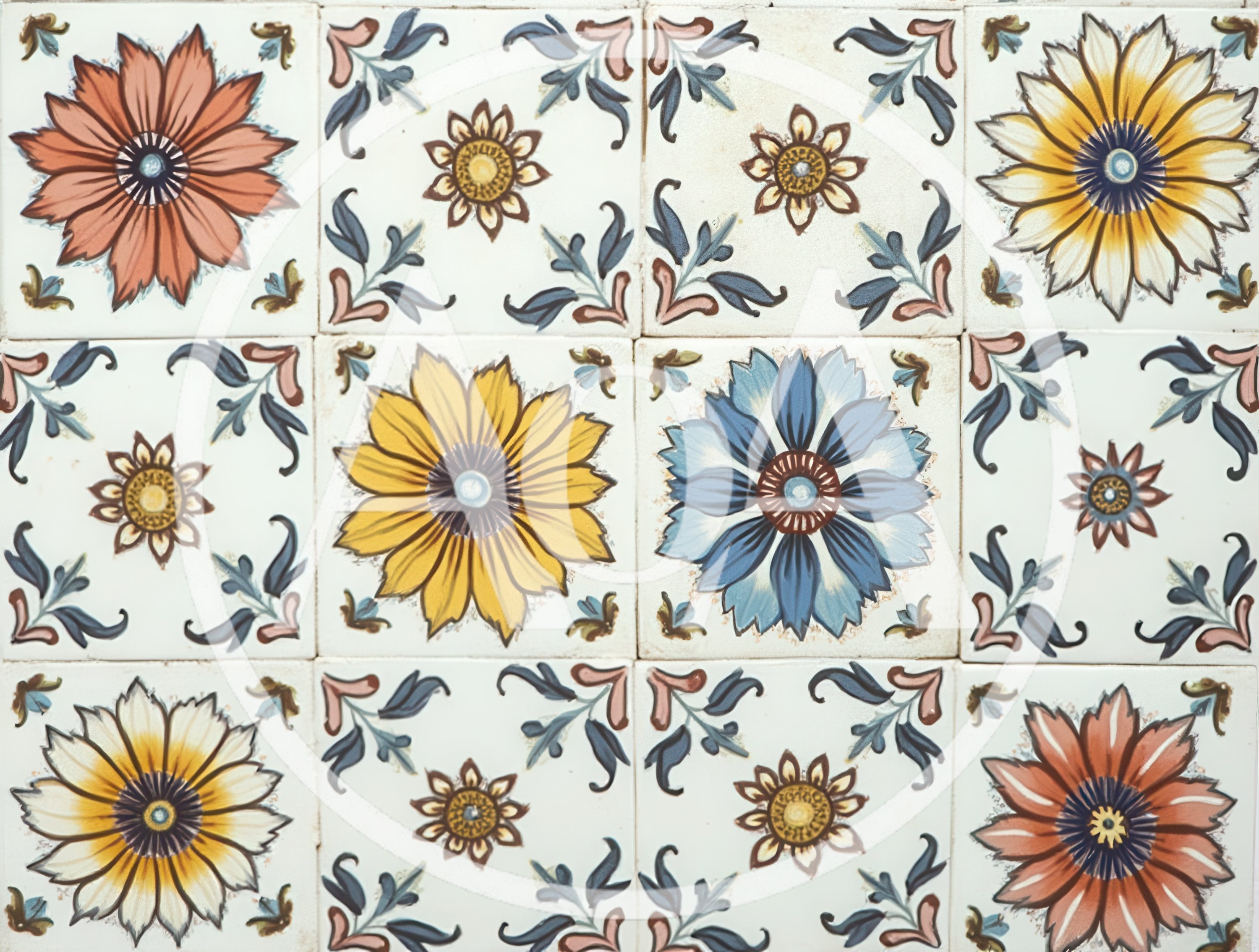 Decorative Ceramic Tiles With Floral Patterns