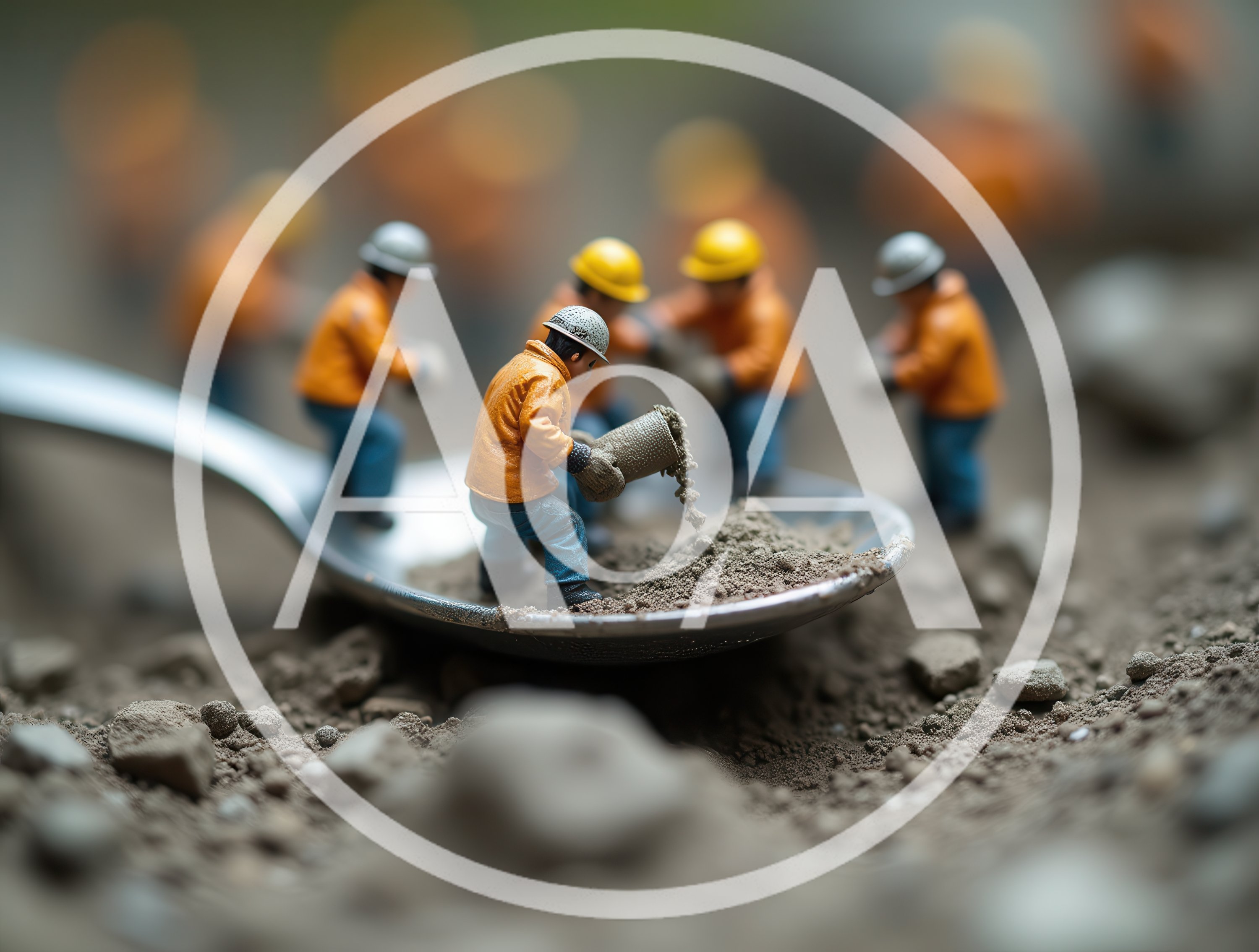 Miniature Construction Workers Digging On A Metal Spoon