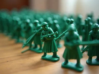 Green Plastic Toy Soldiers Standing In Formation