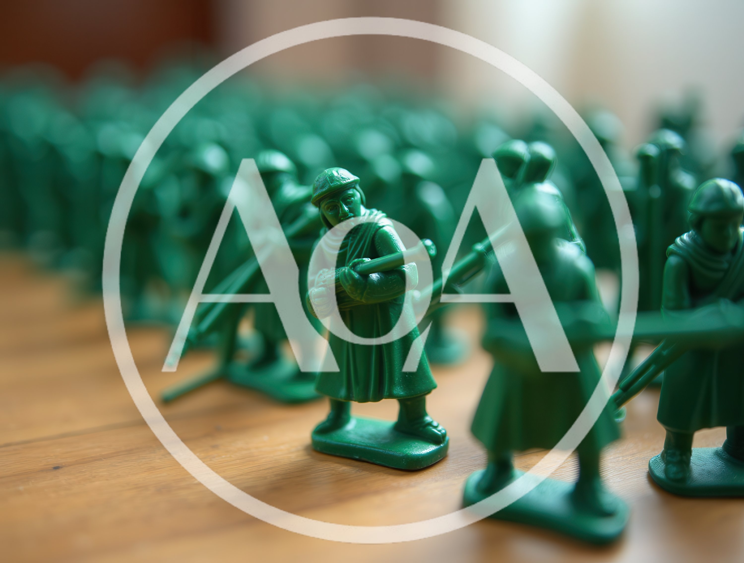 Green Plastic Toy Soldiers Standing In Formation