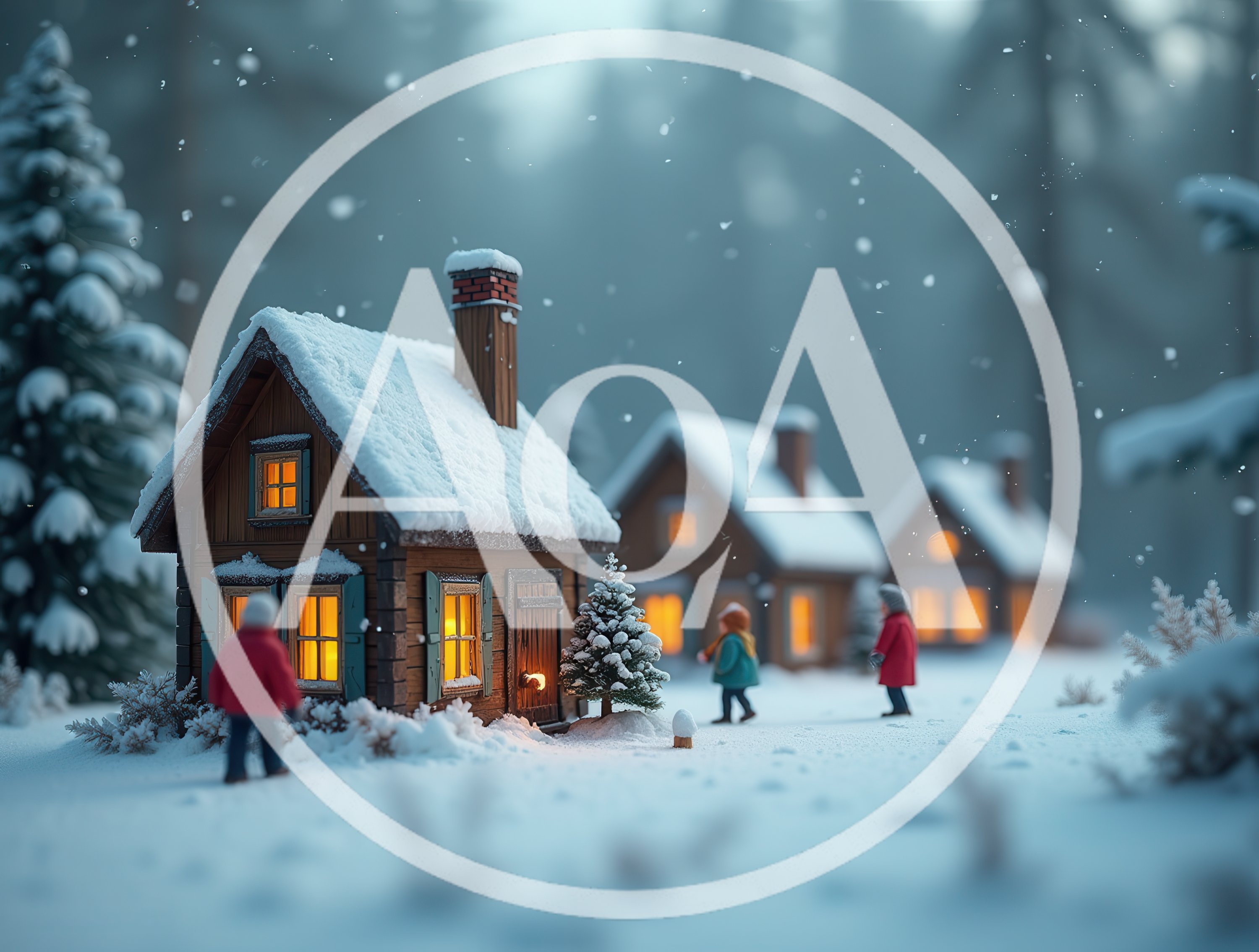 Miniature Winter Village Scene With Tiny Houses And People