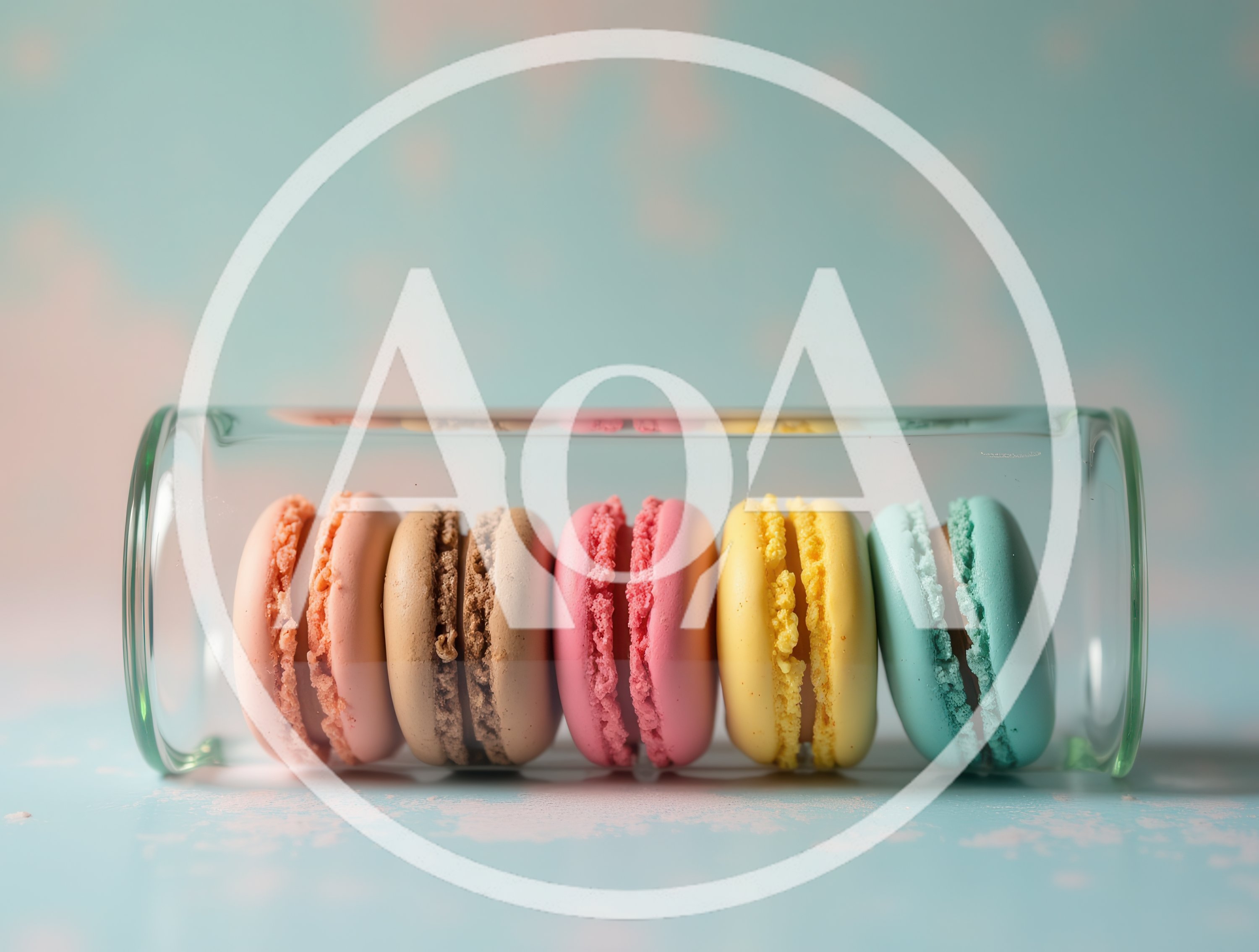Five Colorful Macarons Inside A Glass Cylinder