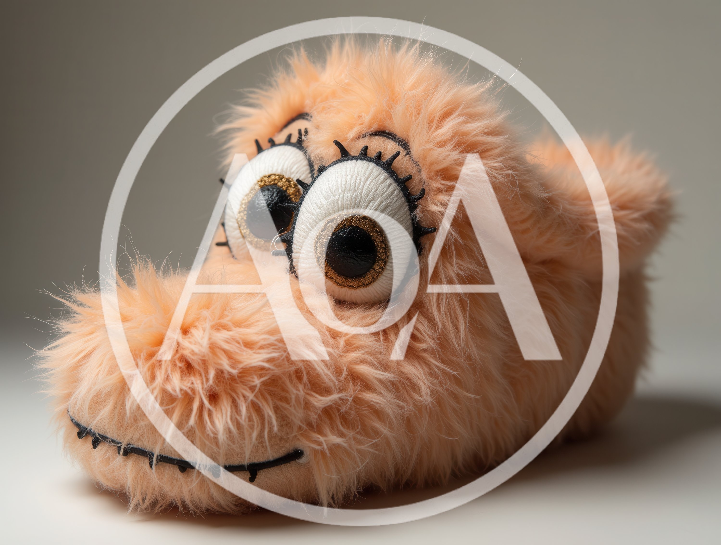 Plush Peach Colored Monster Slipper With Googly Eyes
