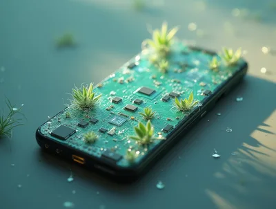 Small Plants Growing From A Smartphone Circuit Board