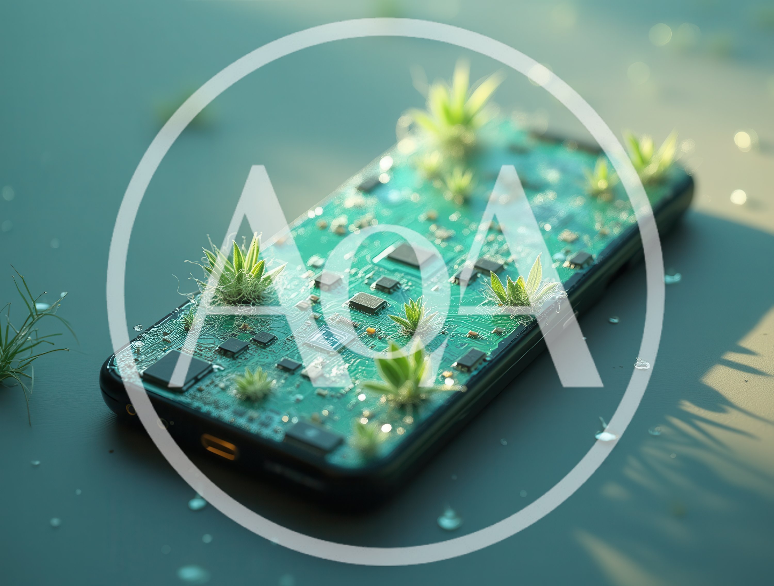 Small Plants Growing From A Smartphone Circuit Board