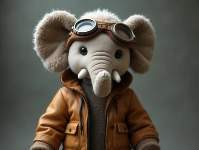 Plush Elephant Toy Wearing Aviator Goggles And Jacket