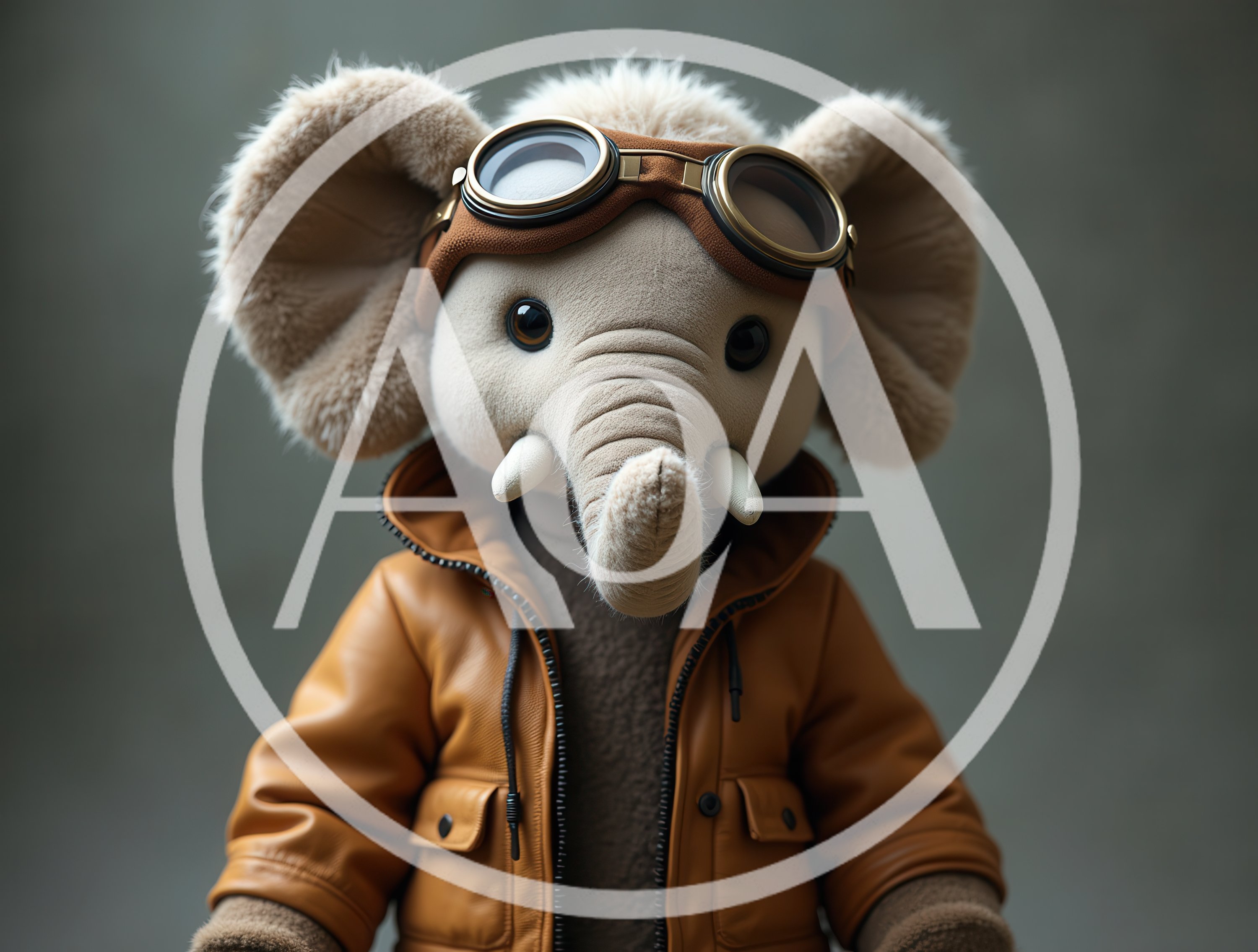 Plush Elephant Toy Wearing Aviator Goggles And Jacket