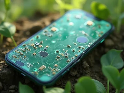 Smartphone With Exposed Circuit Board In Soil