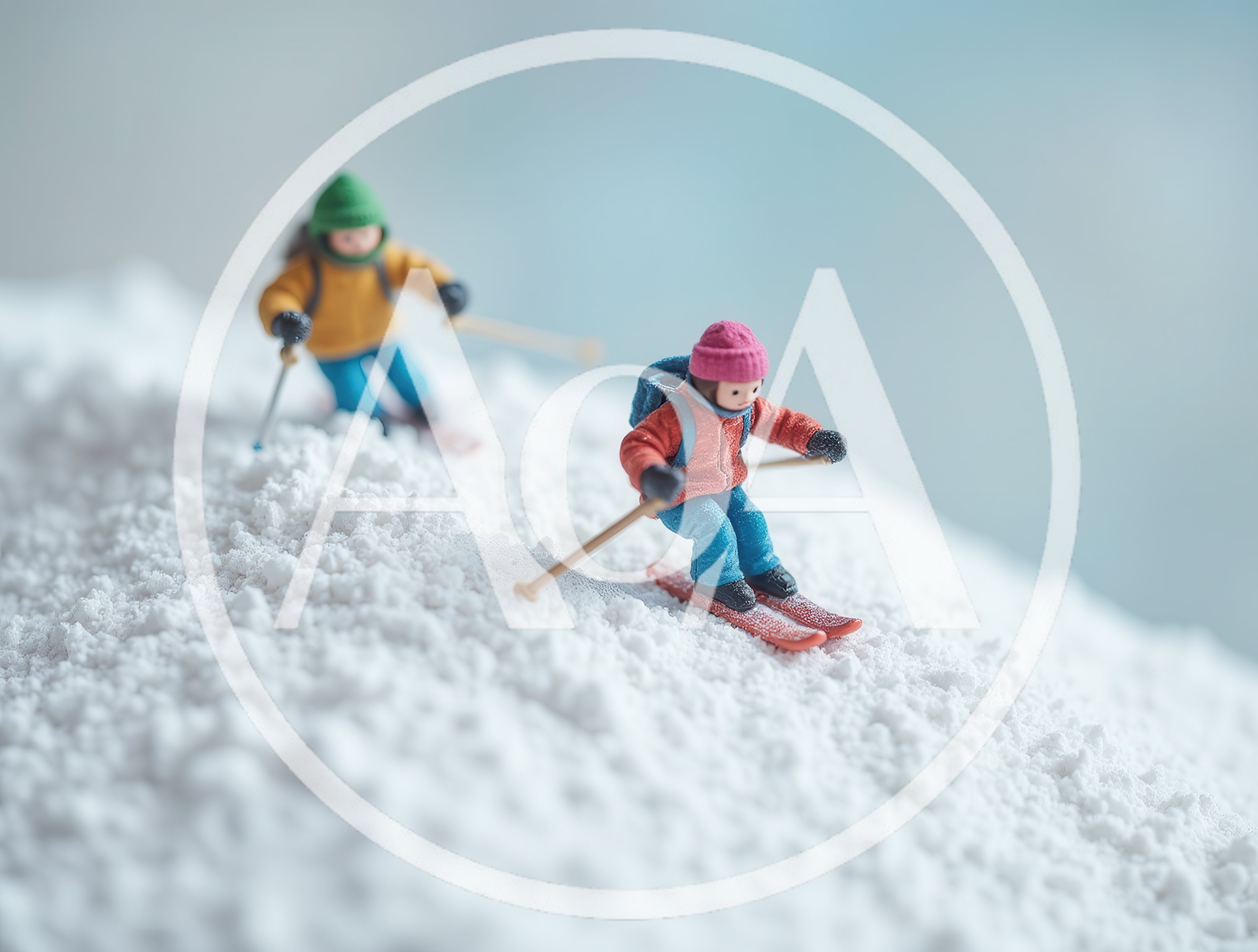 Miniature Figurines Skiing Down A Snowy Hill