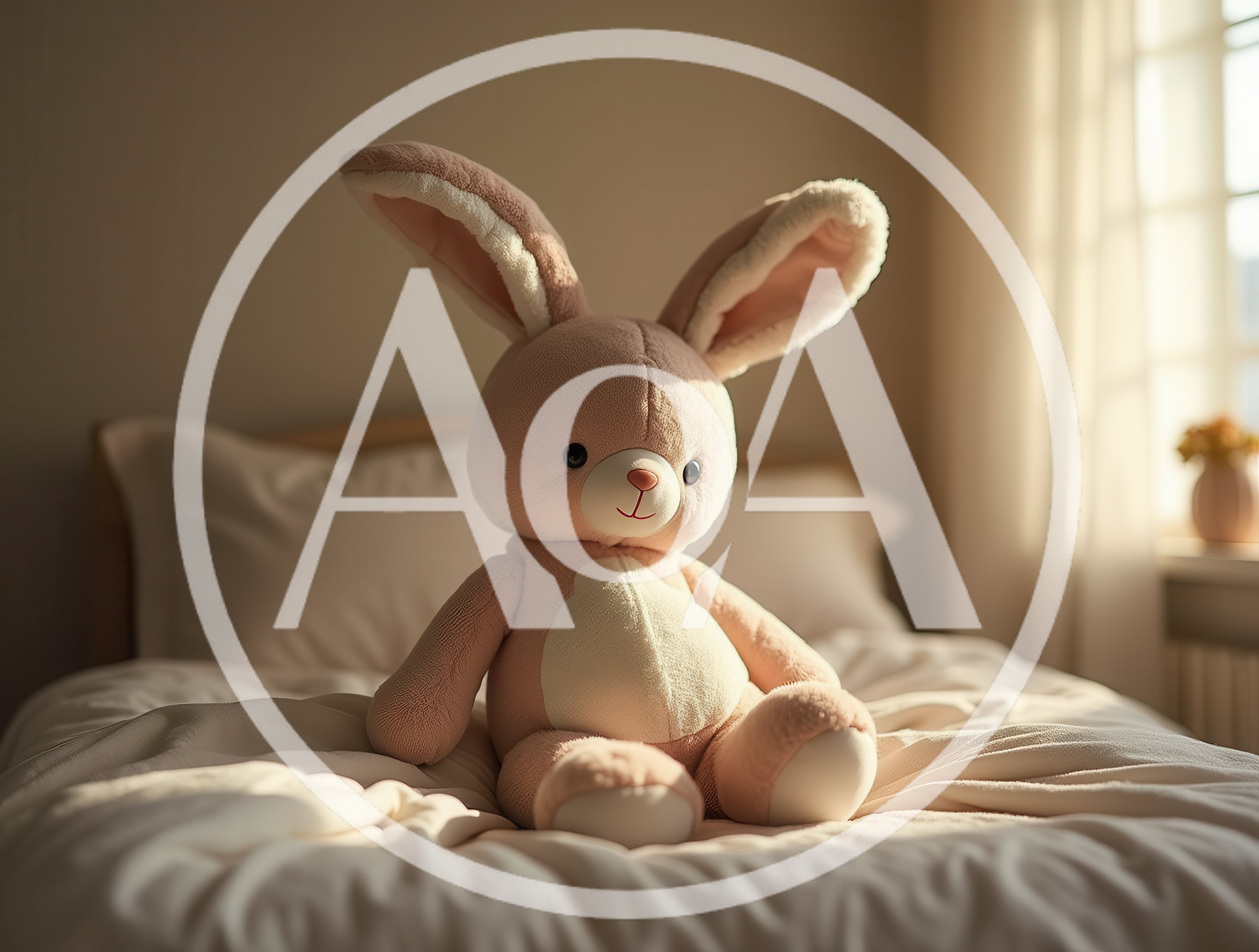 Plush Rabbit Toy Sitting On A Bed