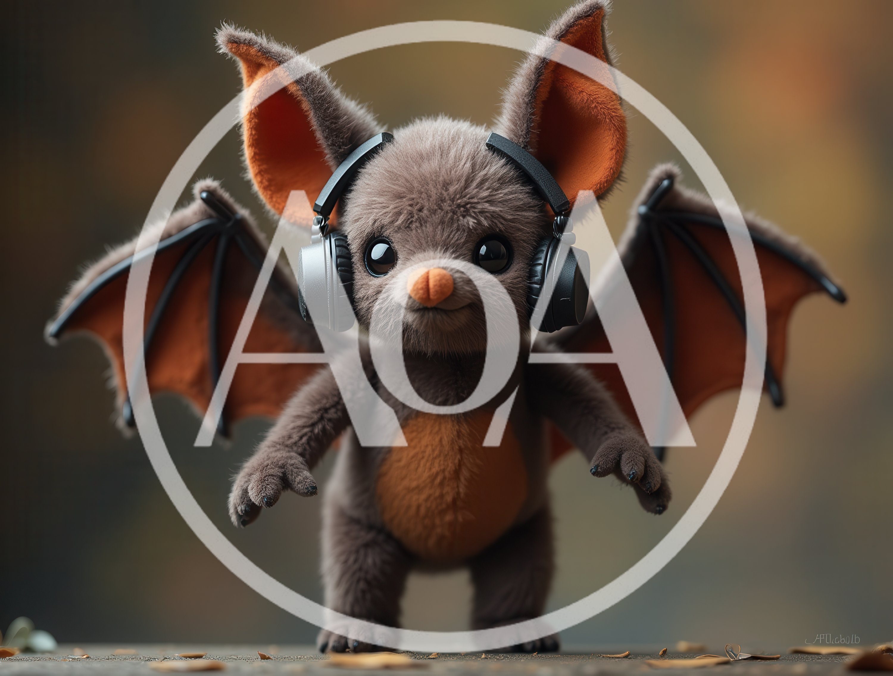 Cute Fluffy Bat Wearing Headphones