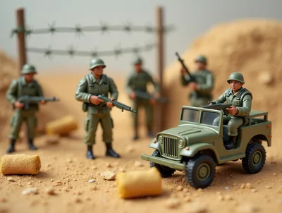 Toy Soldiers and Jeep in Desert Diorama