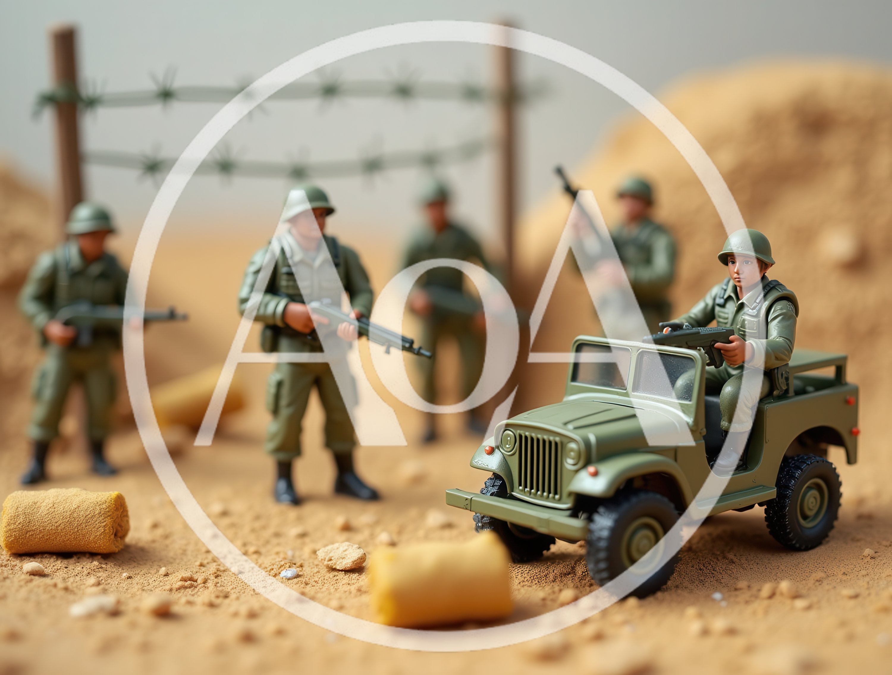 Toy Soldiers and Jeep in Desert Diorama