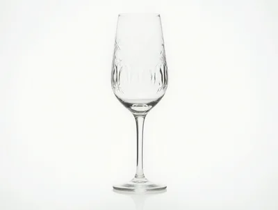 Elegant Etched Crystal Wine Glass On White Background