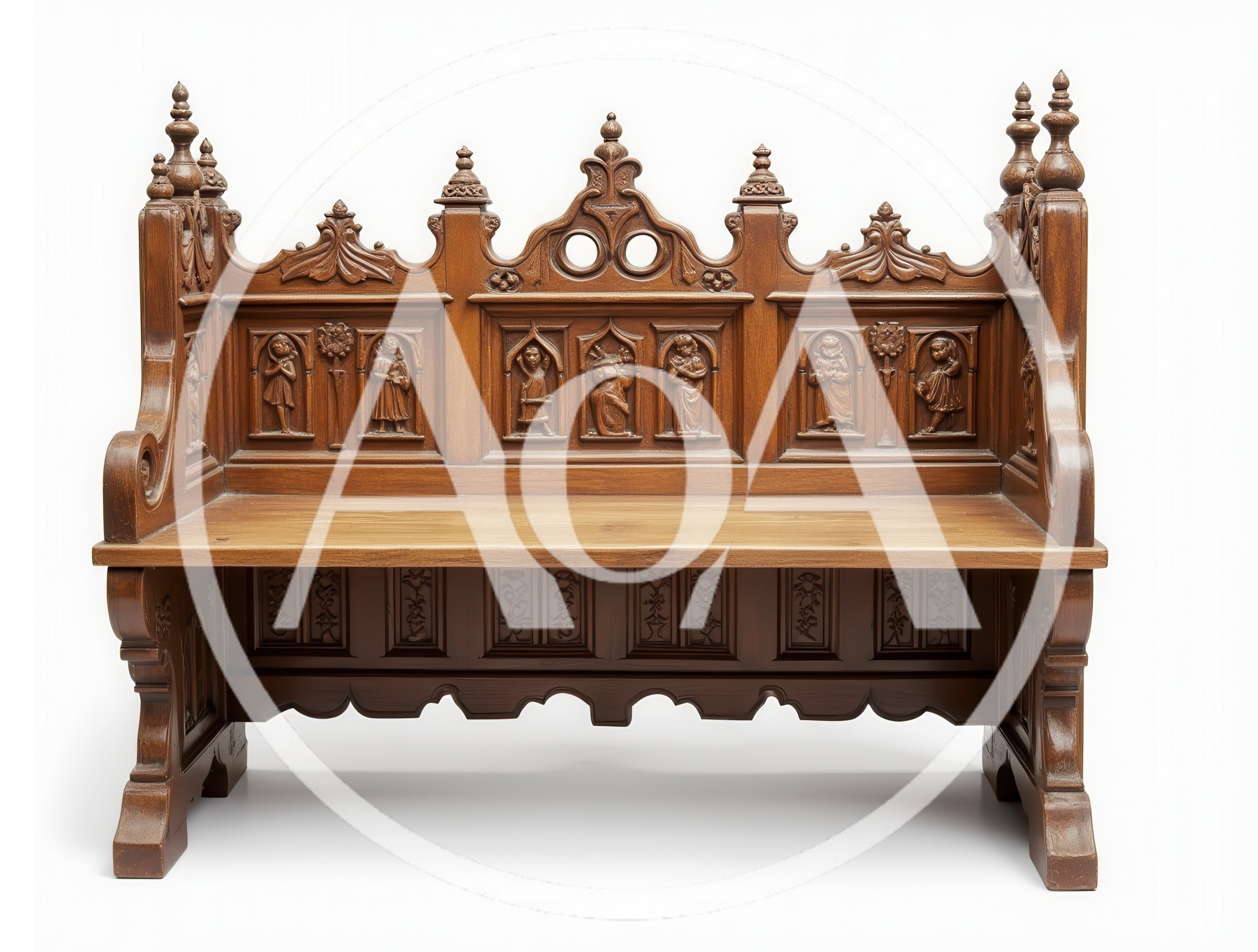 Ornate Gothic Revival Wooden Bench With Intricate Carvings