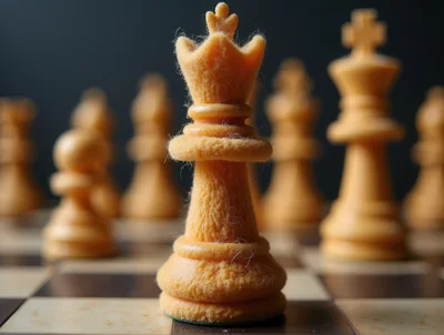 Fuzzy Textured White Queen Chess Piece on Board