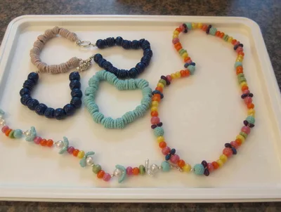 Handmade Beaded Necklaces And Bracelets On A Tray