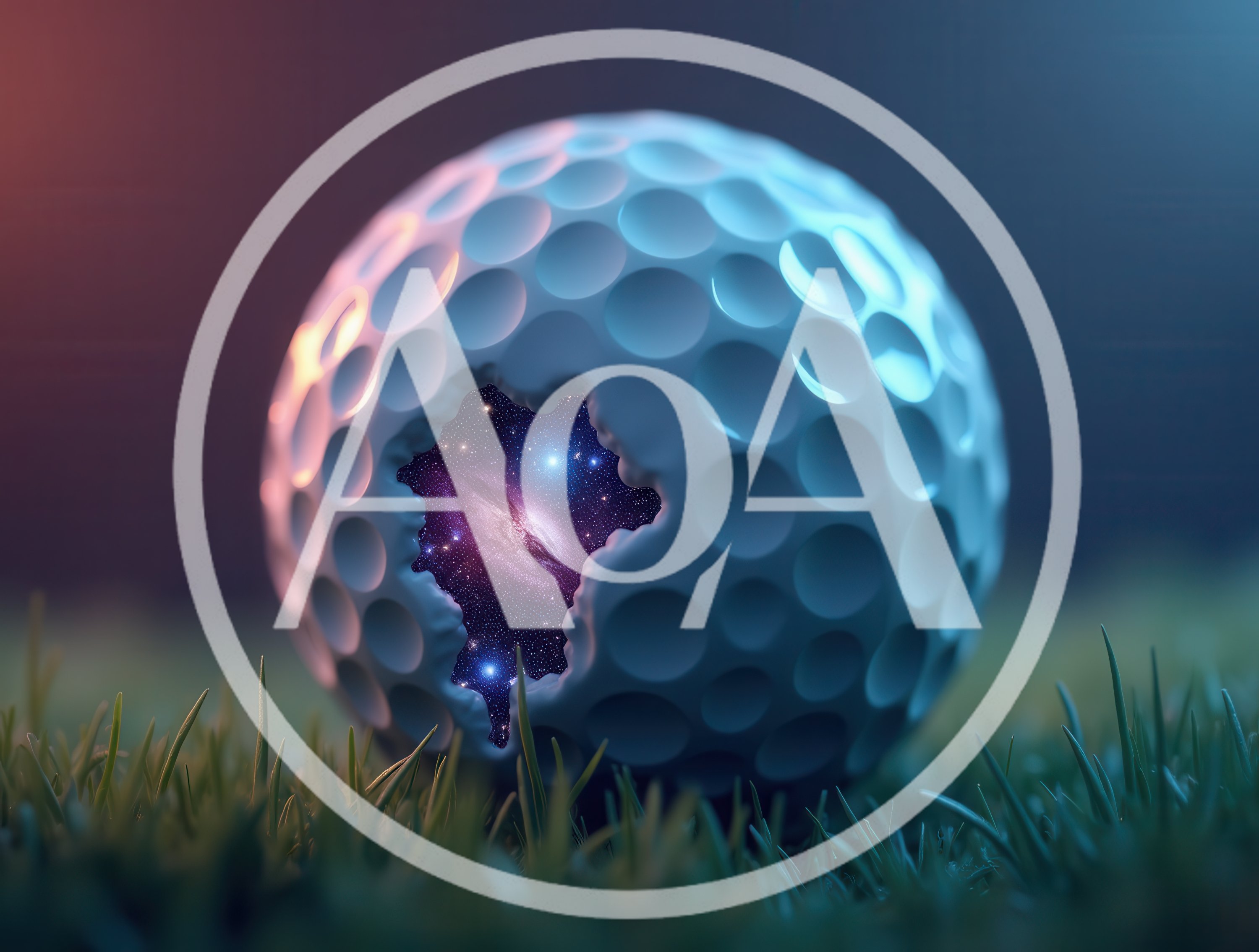 Surreal Golf Ball Containing A Galaxy In The Grass