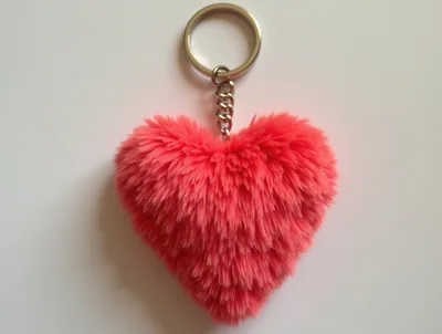Fluffy Pink Heart Shaped Keychain