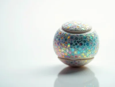Sparkling Iridescent Spherical Object on White Background