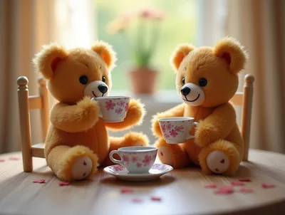 Two Teddy Bears Having A Tea Party