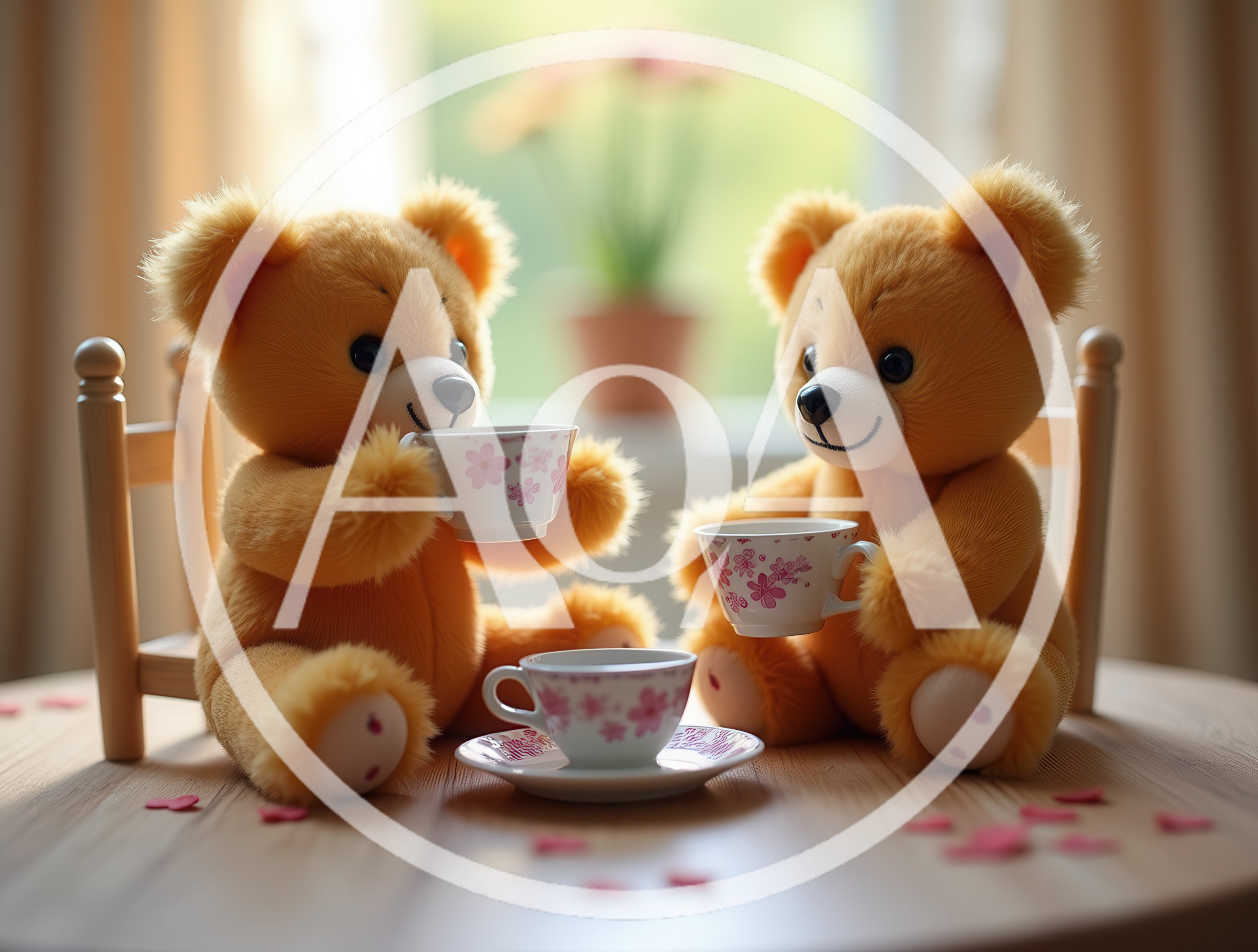 Two Teddy Bears Having A Tea Party