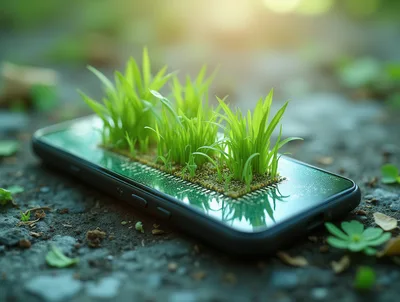Green Grass Growing From A Smartphone Screen