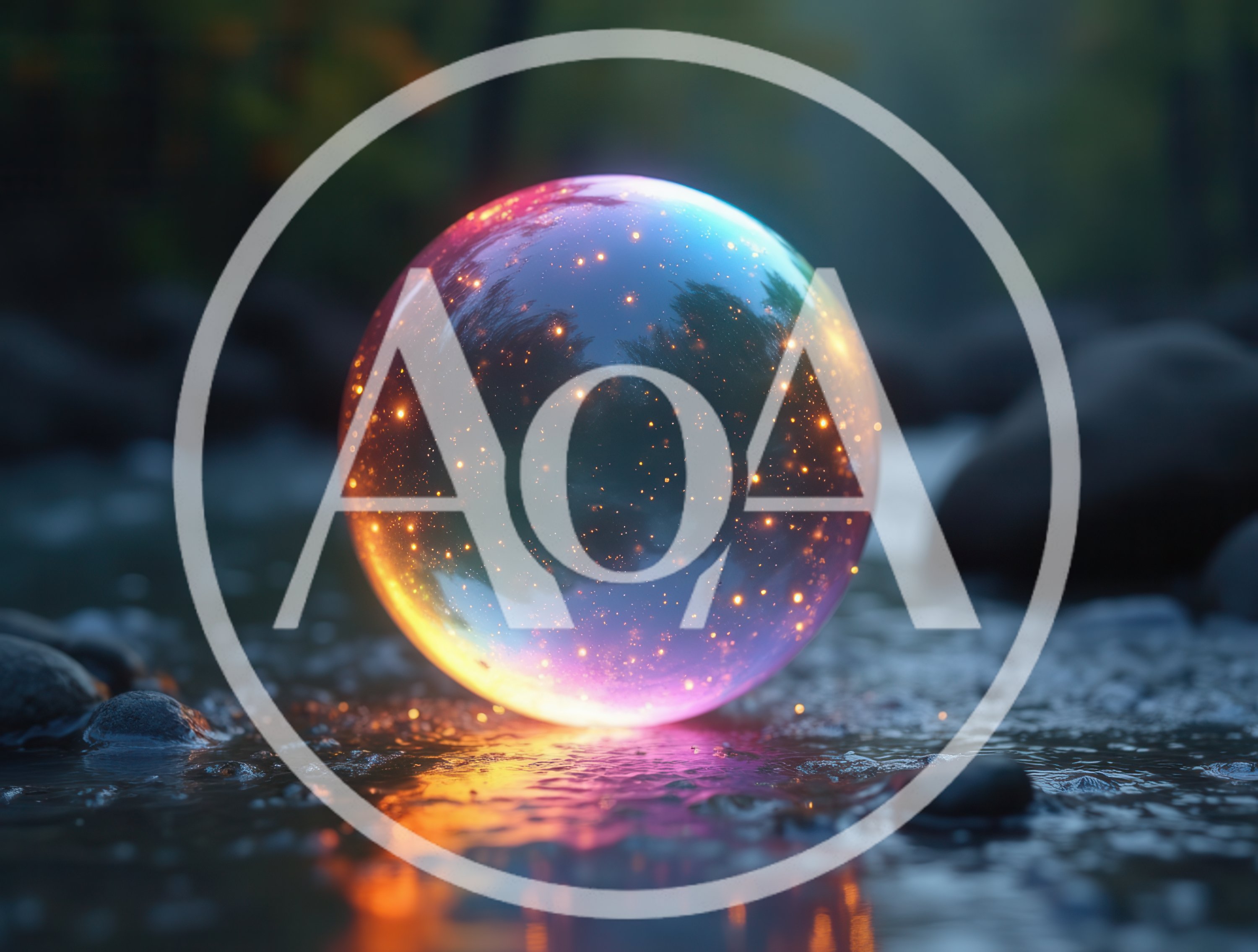Glowing Magical Sphere Resting On A Shallow Riverbed