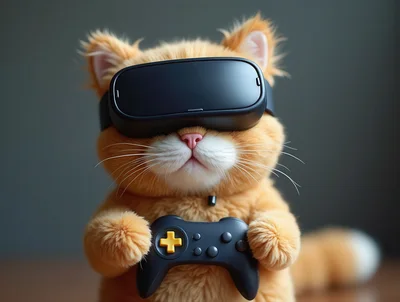 Cute Ginger Cat Wearing Virtual Reality Headset