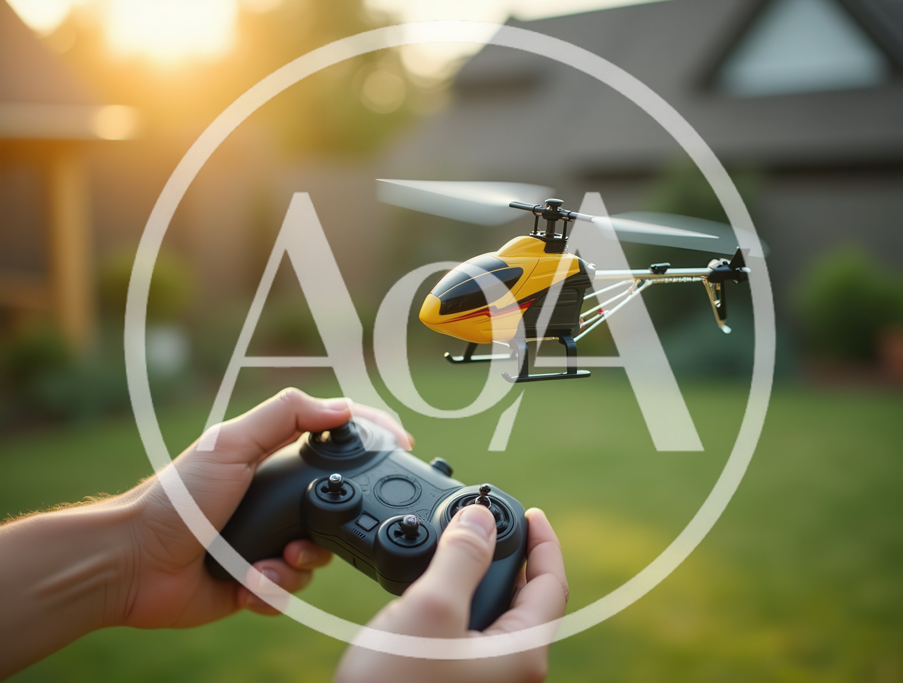 Person Operating Remote Controlled Helicopter In Backyard